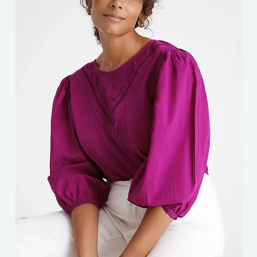 Anthropologie Rio Magenta Lace Accent Blouse - Picture 1 of 4